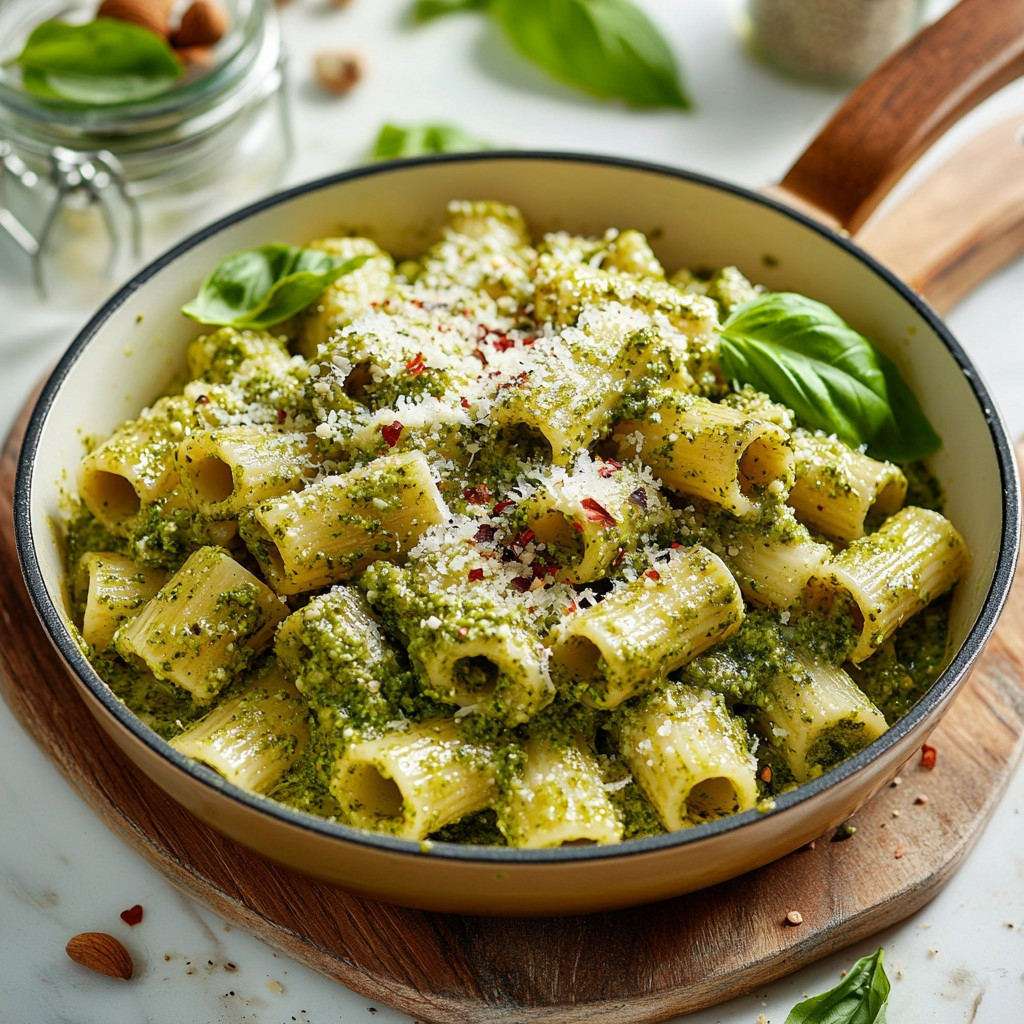 Vibrant Kale and Basil Pesto Rigatoni Delight