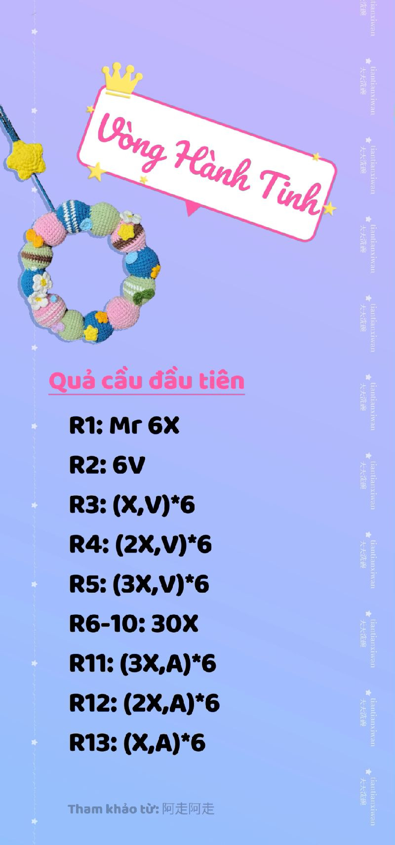 Vòng hoa móc len sắc màu với họa tiết ngôi sao và hoa