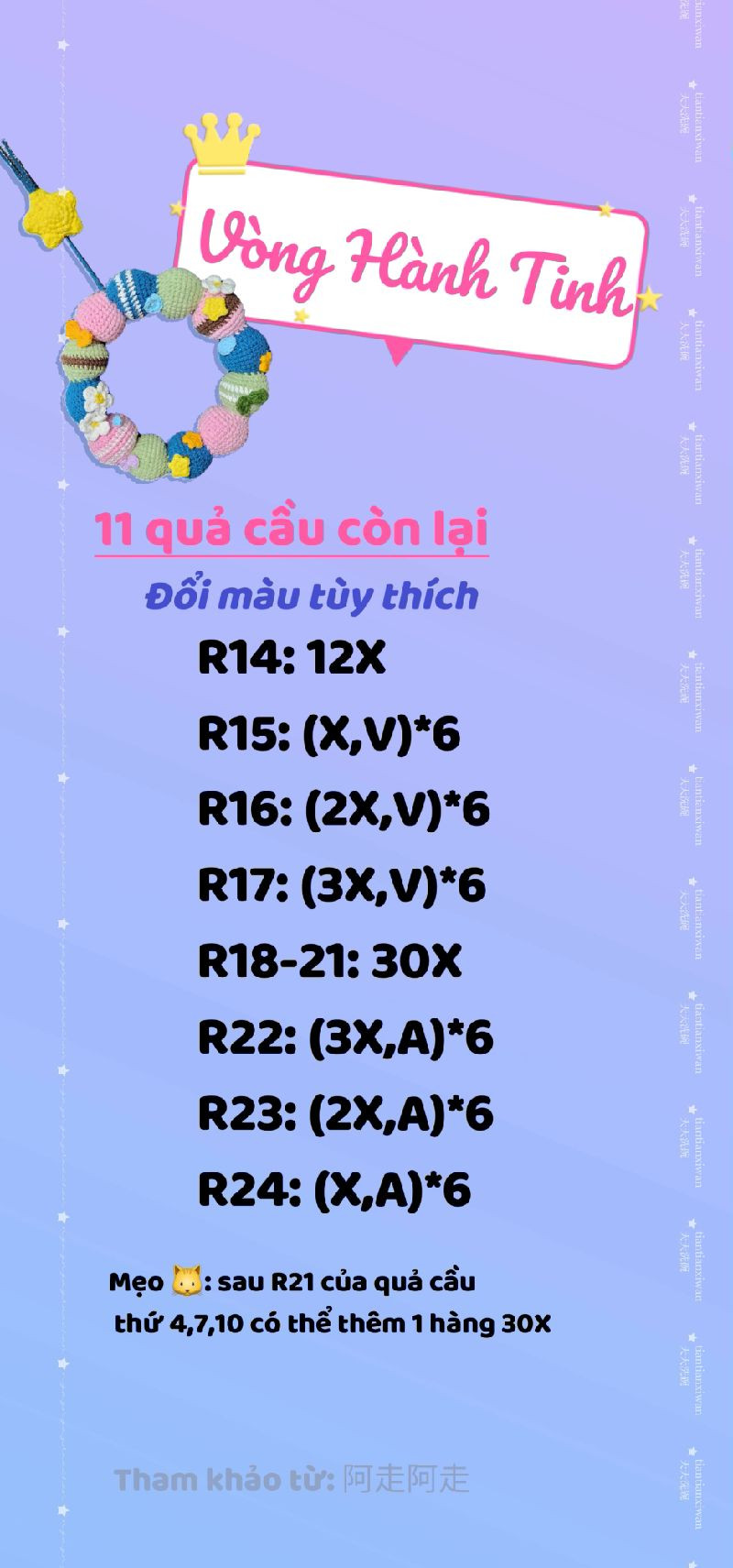 Vòng hoa móc len sắc màu với họa tiết ngôi sao và hoa