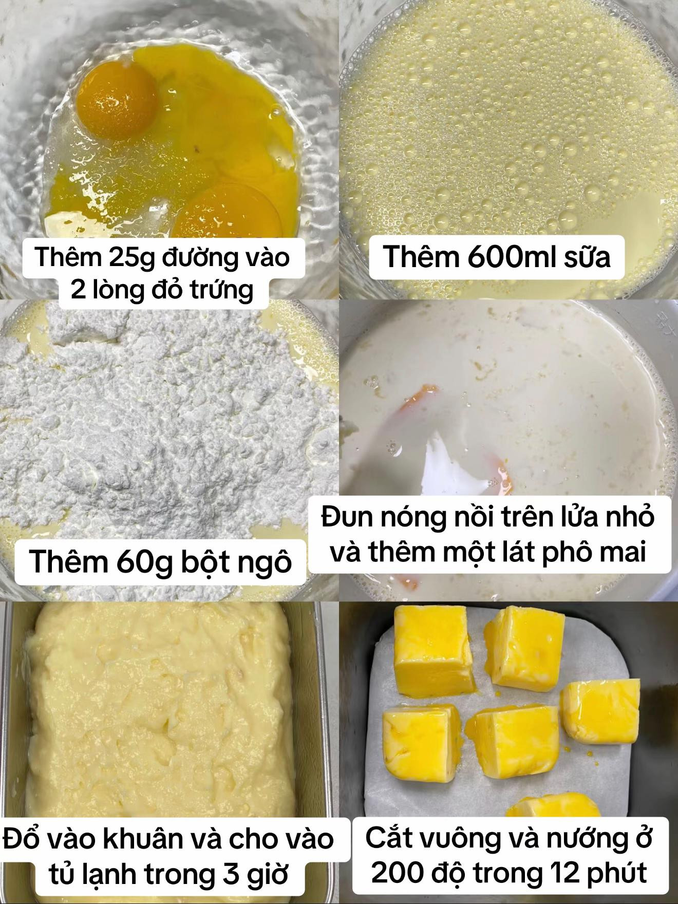 Vuông Phô Mai Sữa Trứng Nướng Vàng Thơm