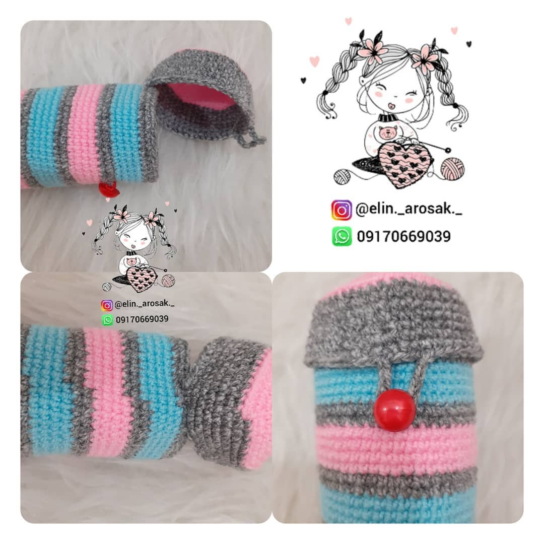 آموزش بافتنی رایگان: جامدادی مداد قلاب بافی