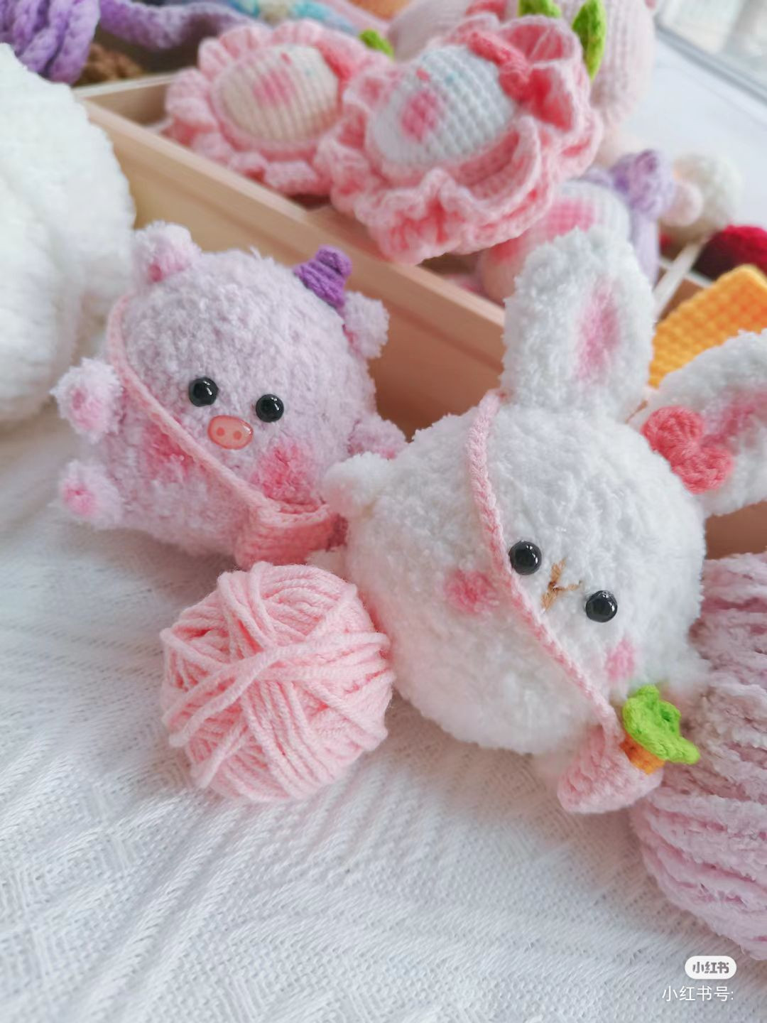 Adorable Crochet Bunny and Piggy with Carrot Accessory