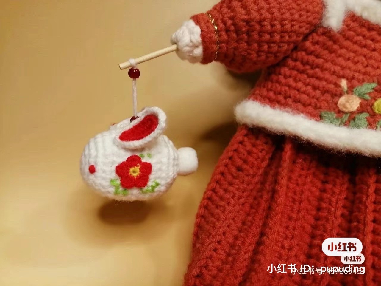 Adorable Crochet Bunny with Floral Embroidery Pattern