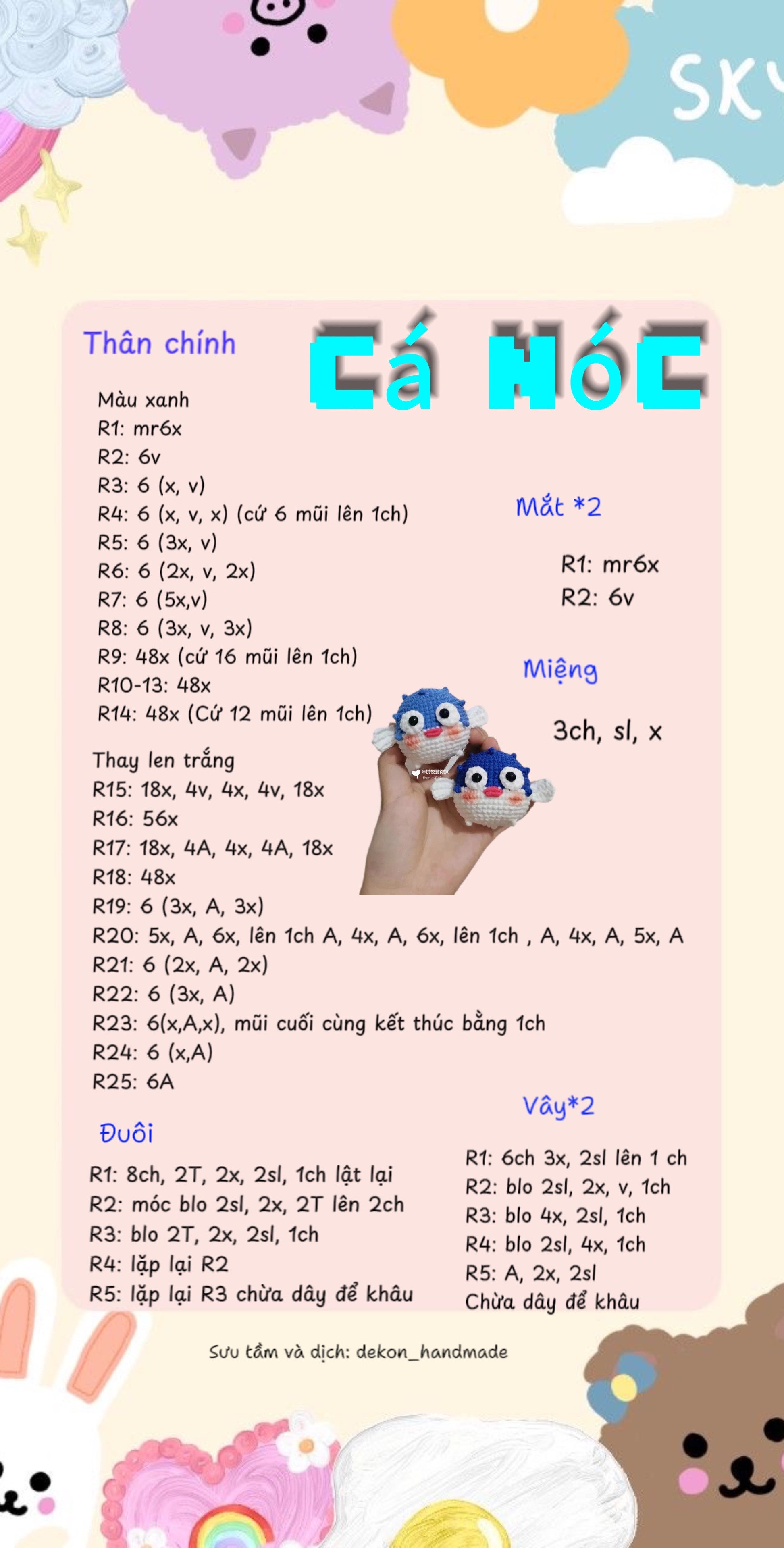 Amigurumi cá nóc dễ thương cho người mới bắt đầu tập móc len