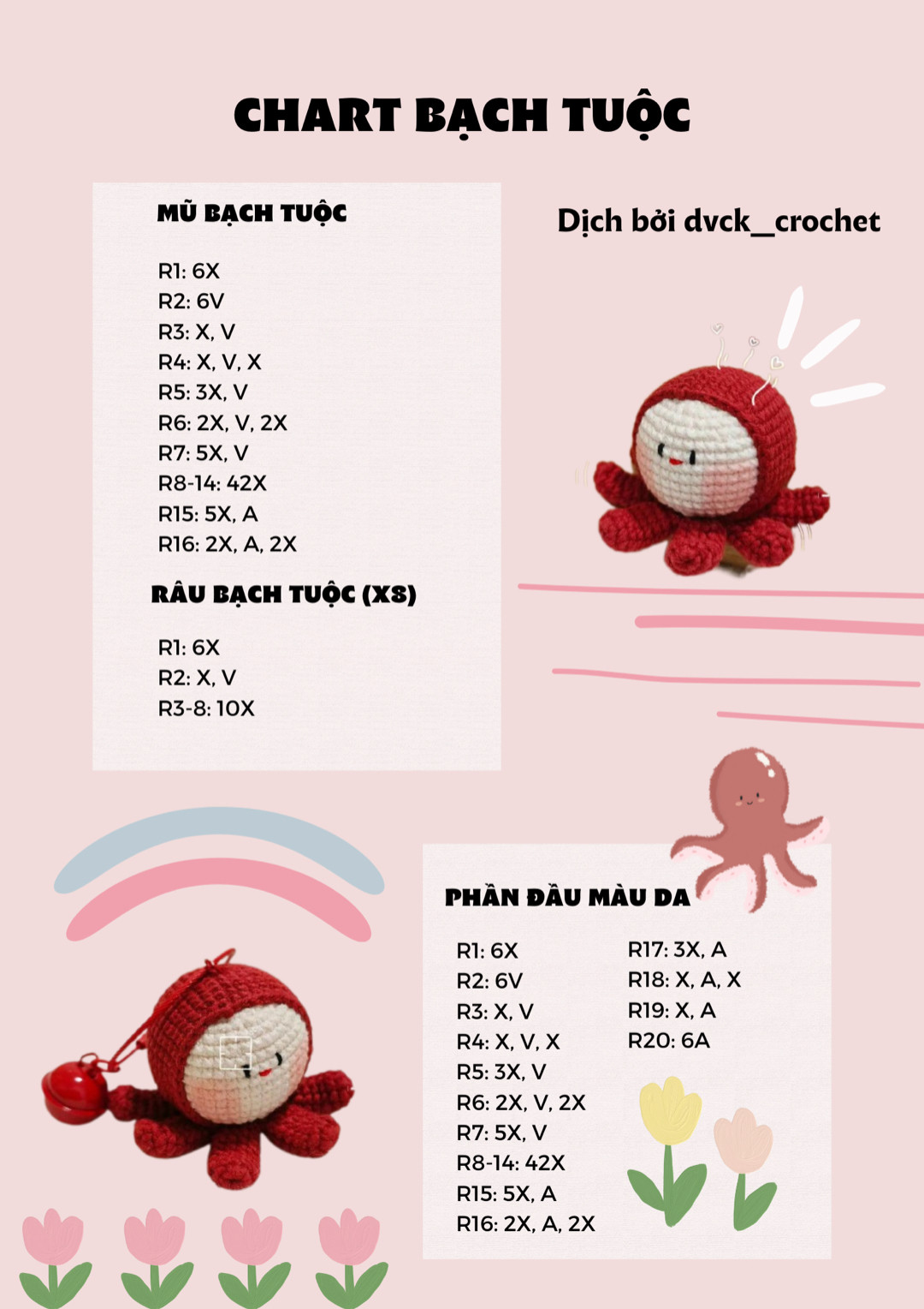 Bạch tuộc len đỏ dễ thương với biểu cảm đáng yêu