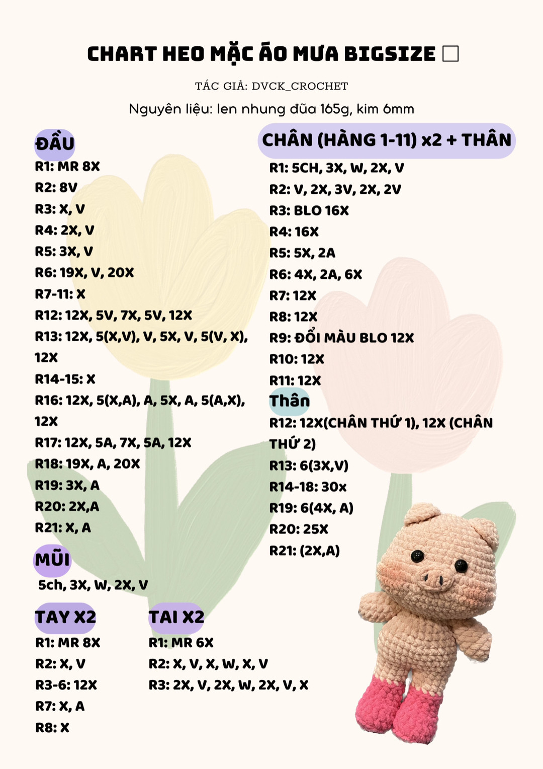 Búp bê heo dễ thương với áo choàng cam tự móc
