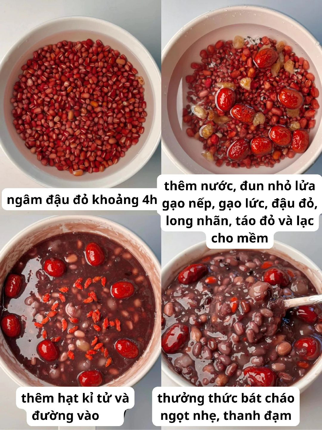 Cháo Đậu Đỏ Bổ Dưỡng Với Táo Đỏ Và Long Nhãn