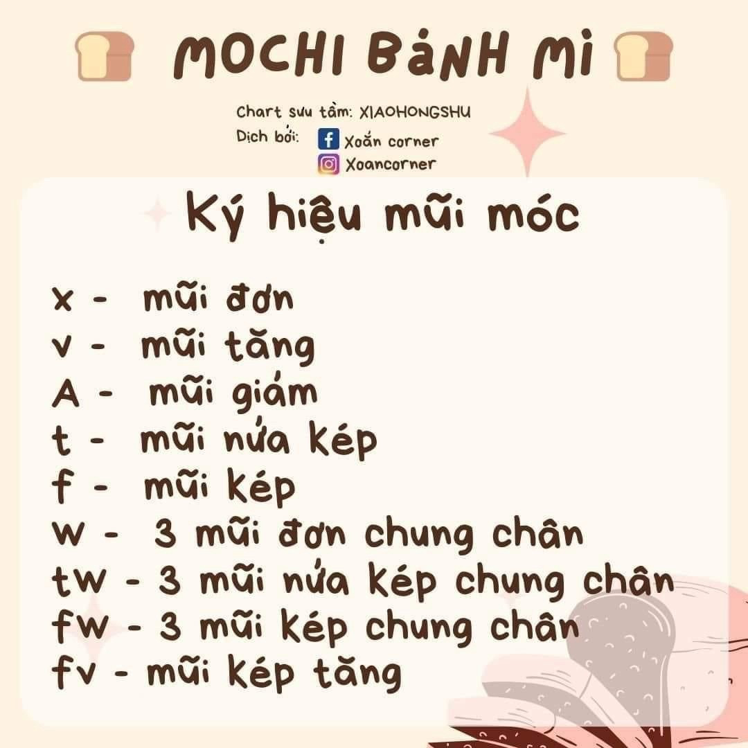 Chart móc len bánh mì dễ thương cho người mới bắt đầu
