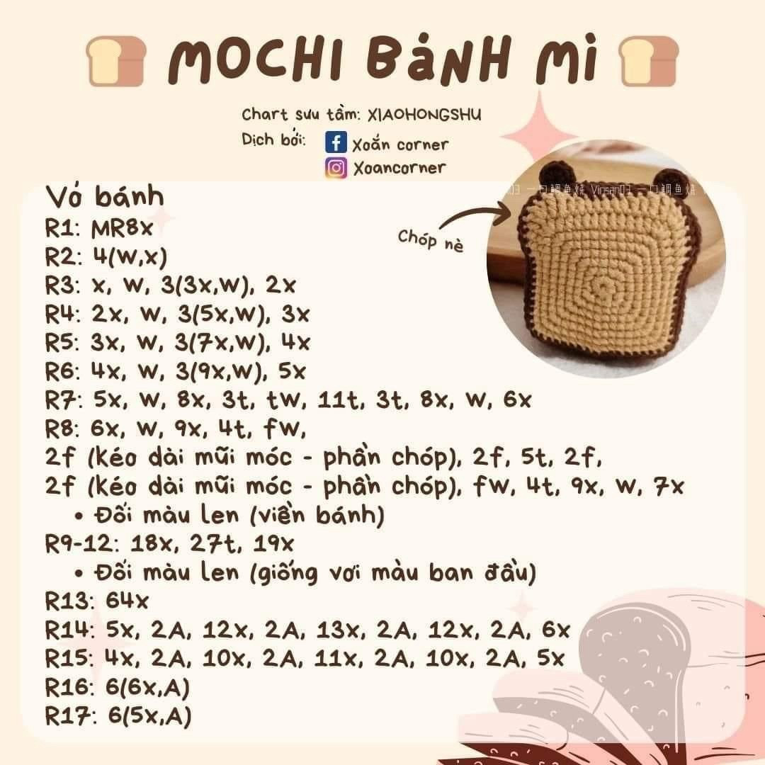 Chart móc len bánh mì dễ thương cho người mới bắt đầu