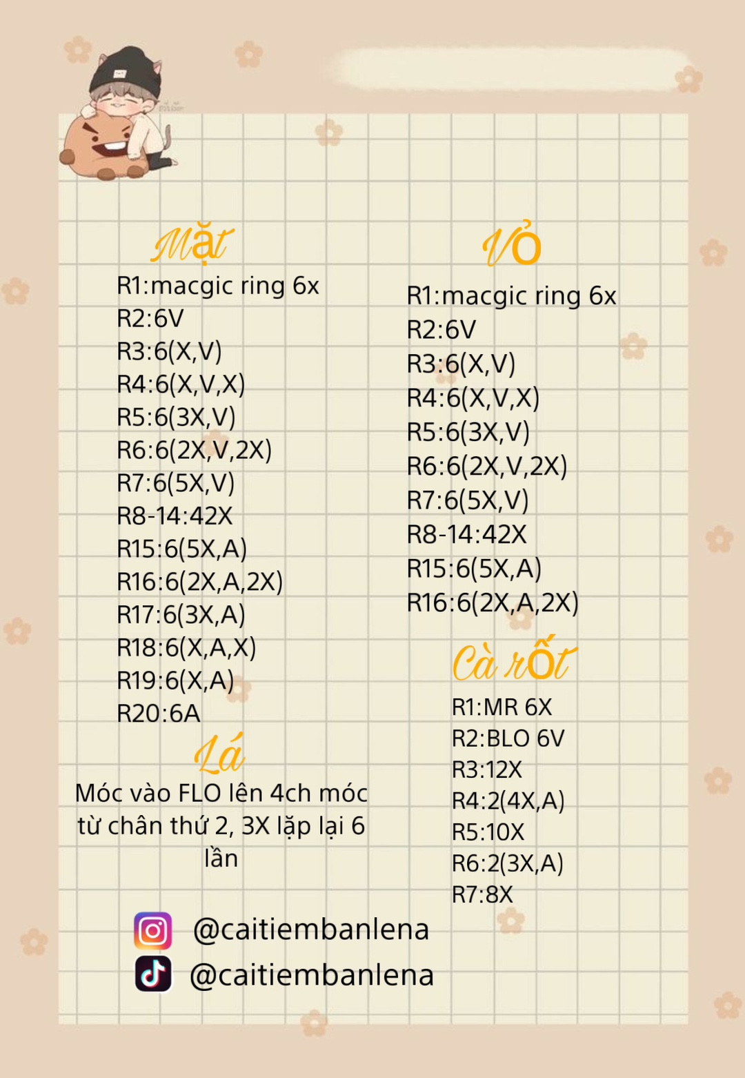 Chart móc len búp bê cà rốt dễ thương cho người mới bắt đầu