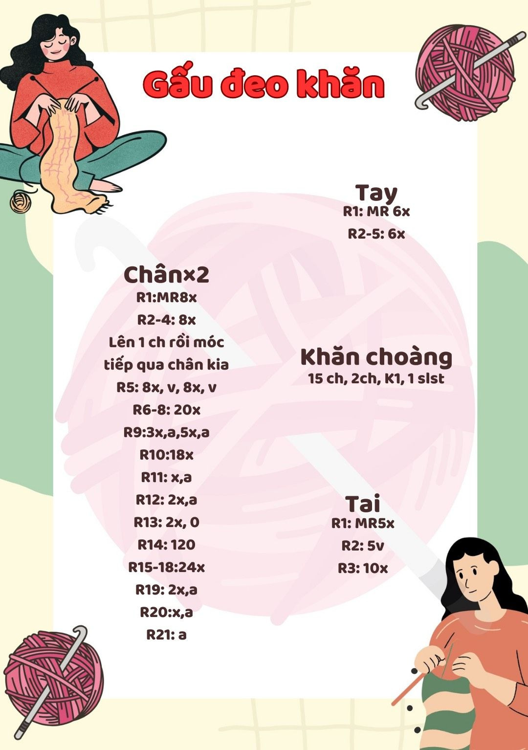 Chart móc len cho gấu bông đeo khăn dễ thương