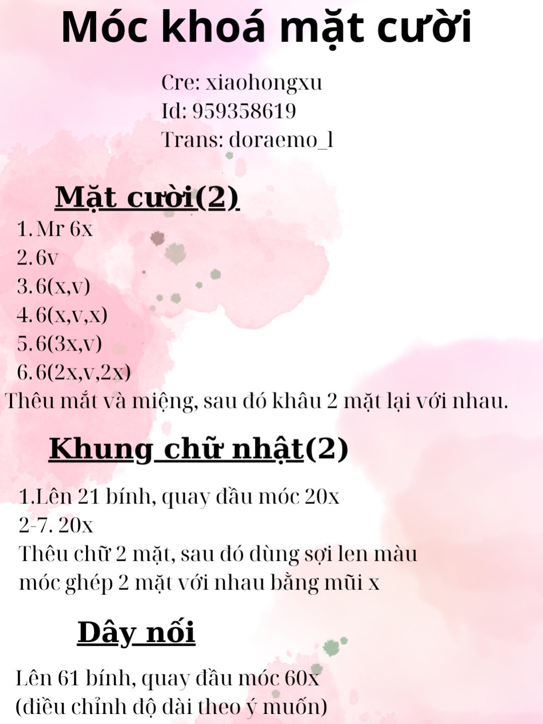 Chart móc len cho móc khoá mặt cười độc đáo và dễ thương