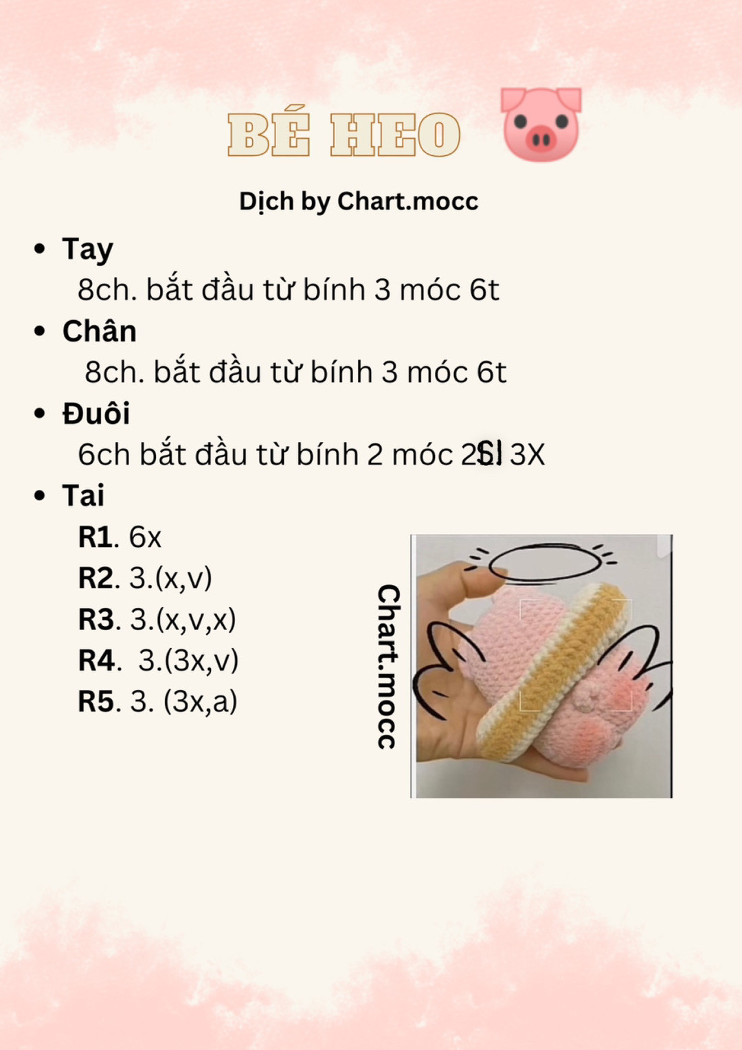 Chart móc len chú heo dễ thương với mũ bánh mì sáng tạo