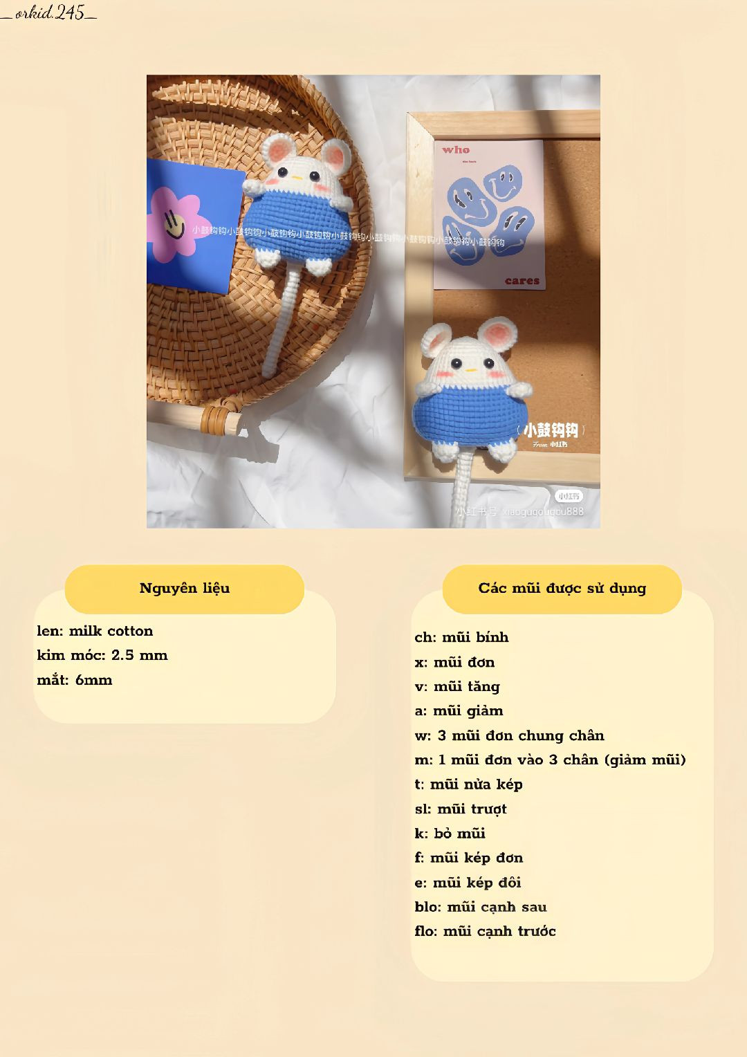 Chart móc len chuột nhỏ đáng yêu cho người mới bắt đầu