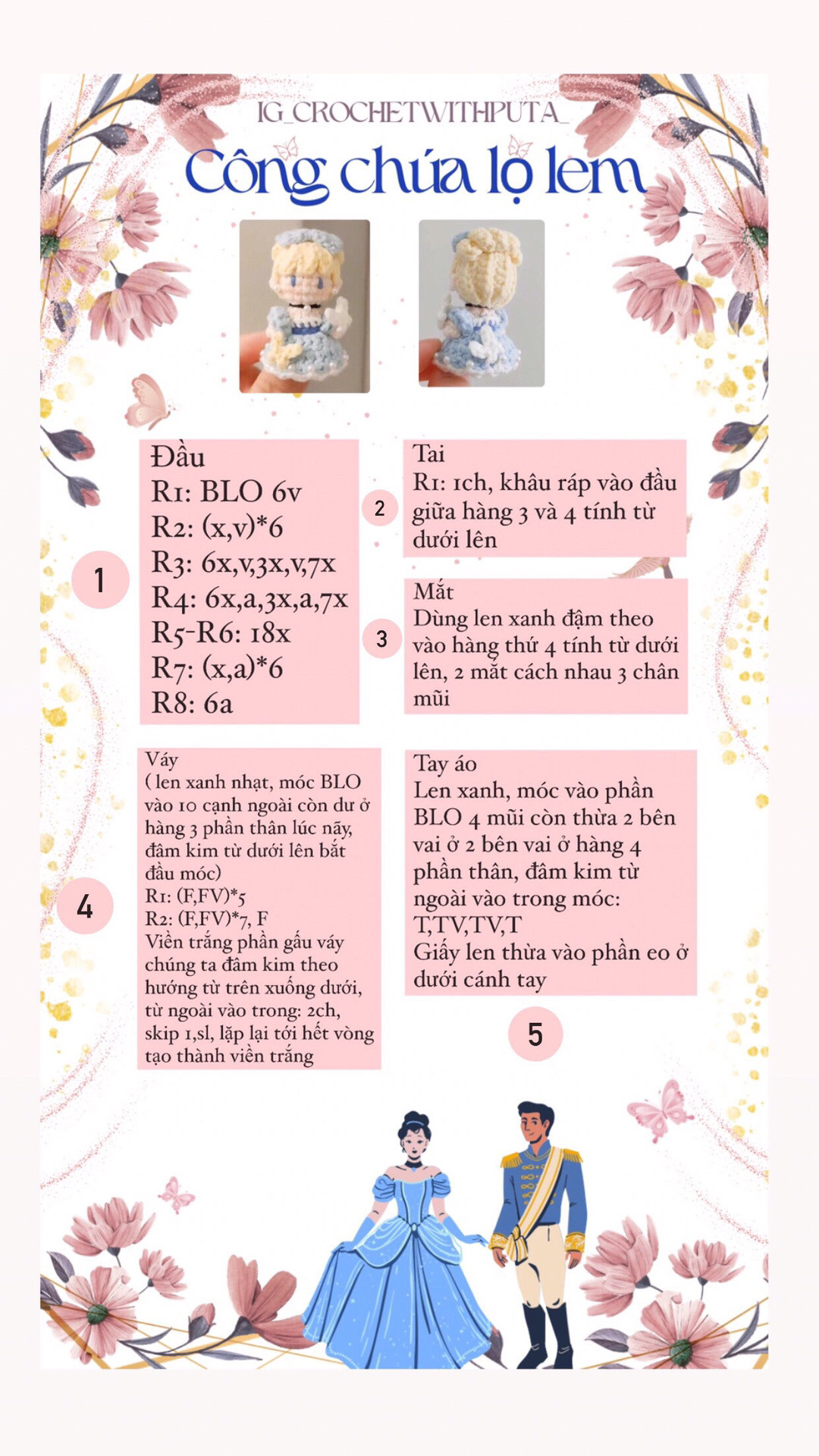 Chart móc len Công chúa Lọ Lem tuyệt đẹp cho người yêu thích thủ công