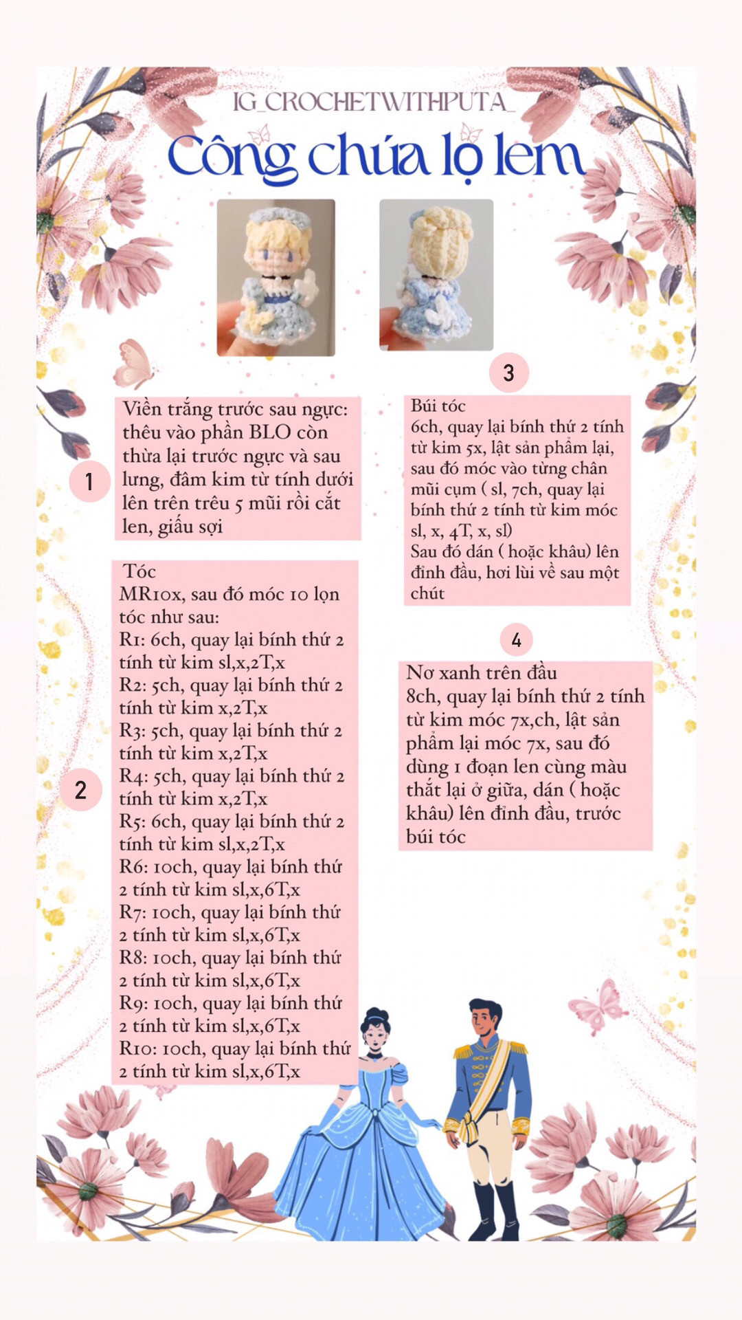 Chart móc len Công chúa Lọ Lem tuyệt đẹp cho người yêu thích thủ công