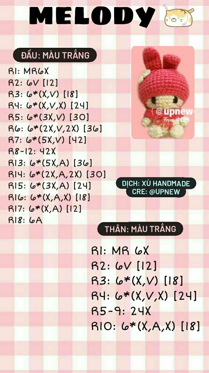 Chart móc len hai thú bông dễ thương với nón tai thỏ