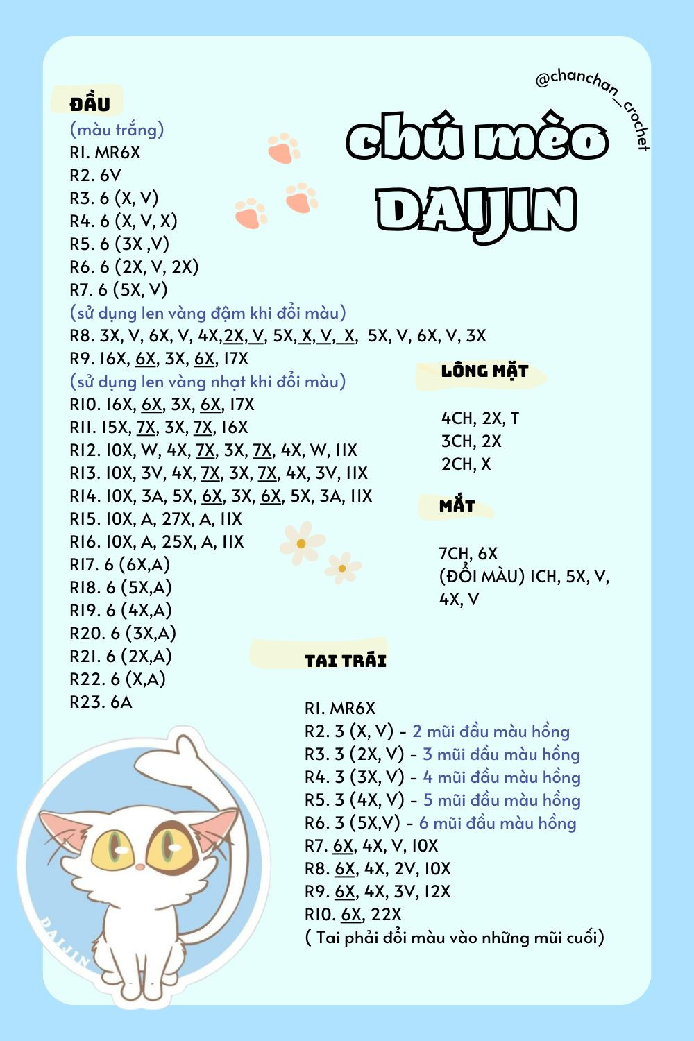 Chart móc len hình chú mèo dễ thương và sáng tạo