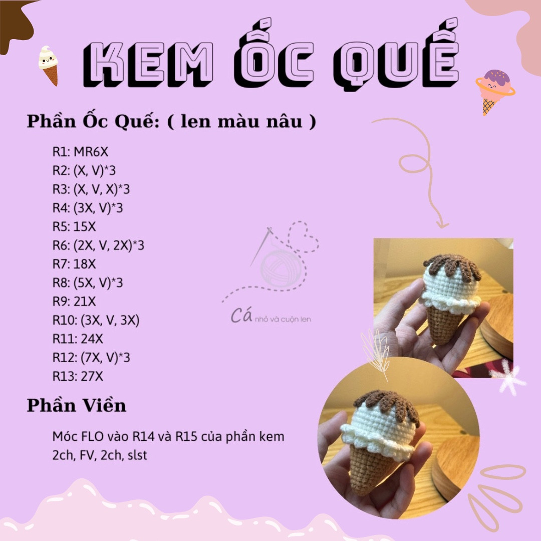 Chart móc len hình kem ốc quế dễ thương và đơn giản