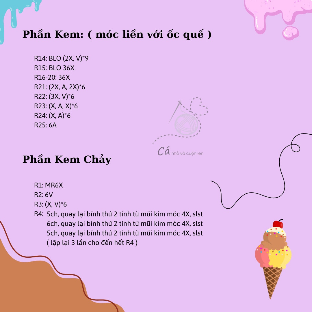 Chart móc len hình kem ốc quế dễ thương và đơn giản
