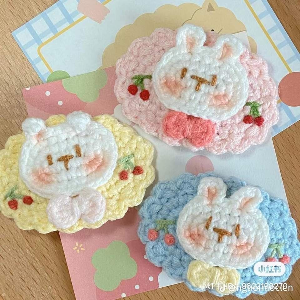 Chart móc len họa tiết trái cây và nơ cho phụ kiện thời trang