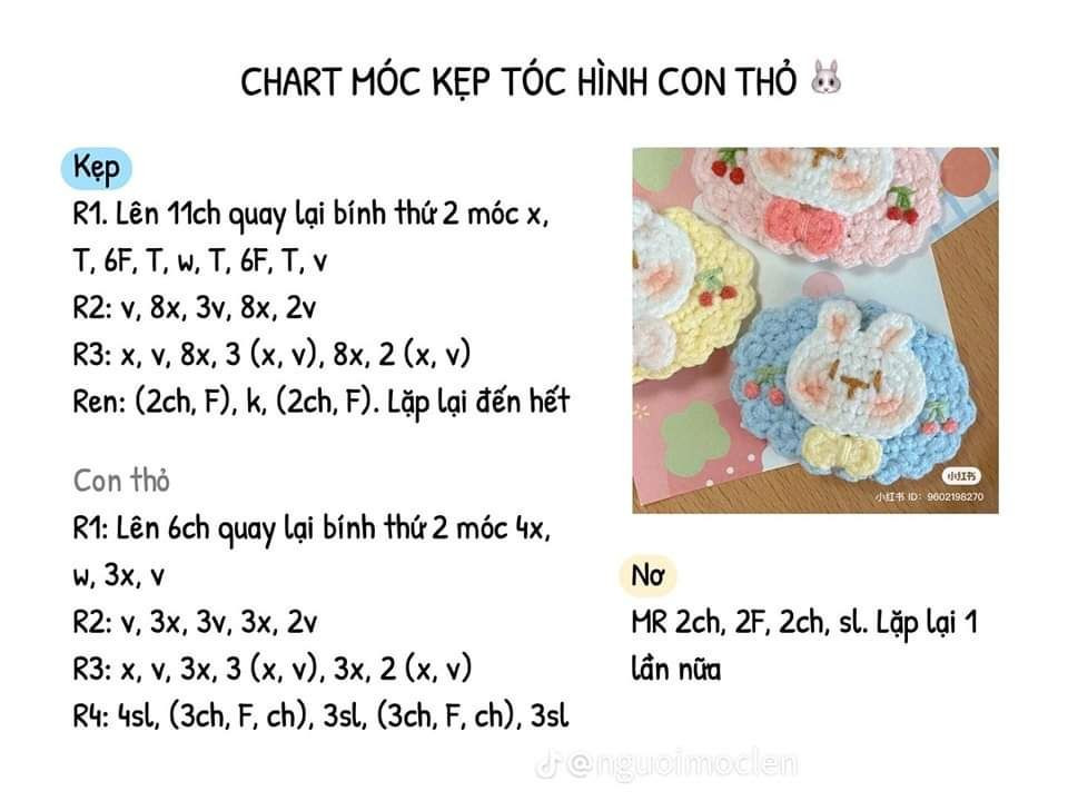 Chart móc len họa tiết trái cây và nơ cho phụ kiện thời trang