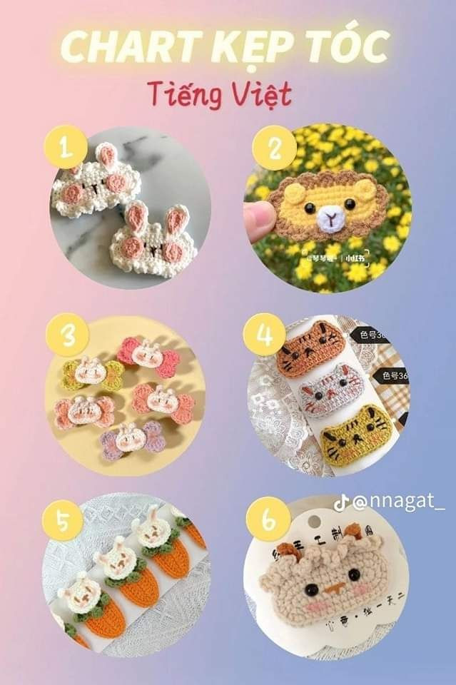 Chart móc len họa tiết trái cây và nơ cho phụ kiện thời trang