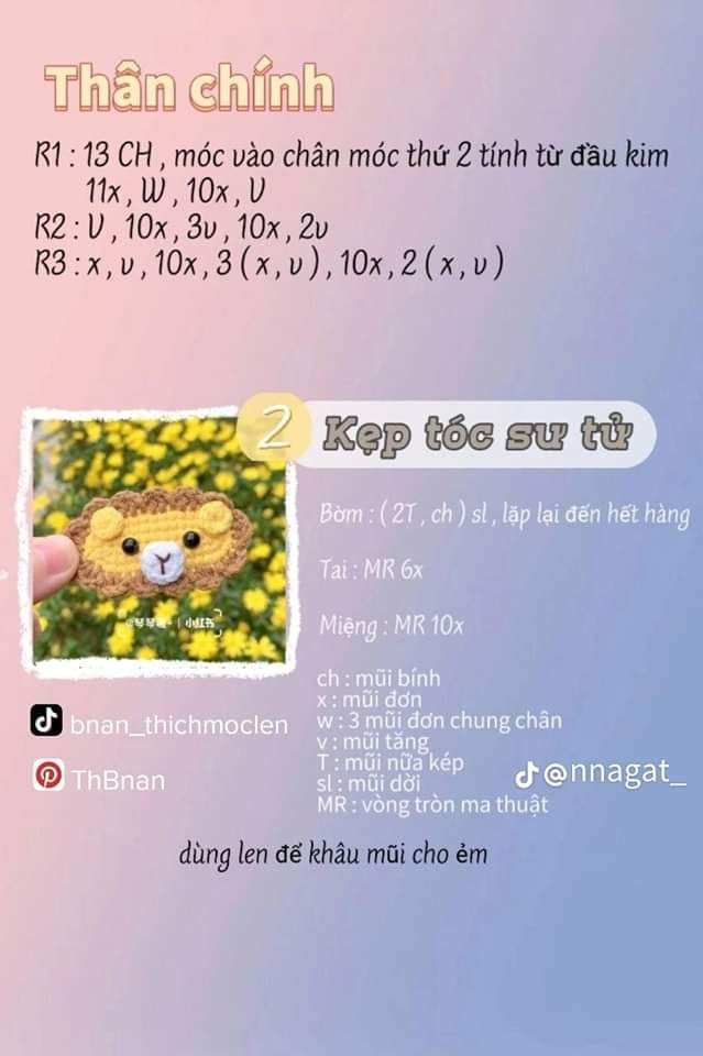 Chart móc len họa tiết trái cây và nơ cho phụ kiện thời trang