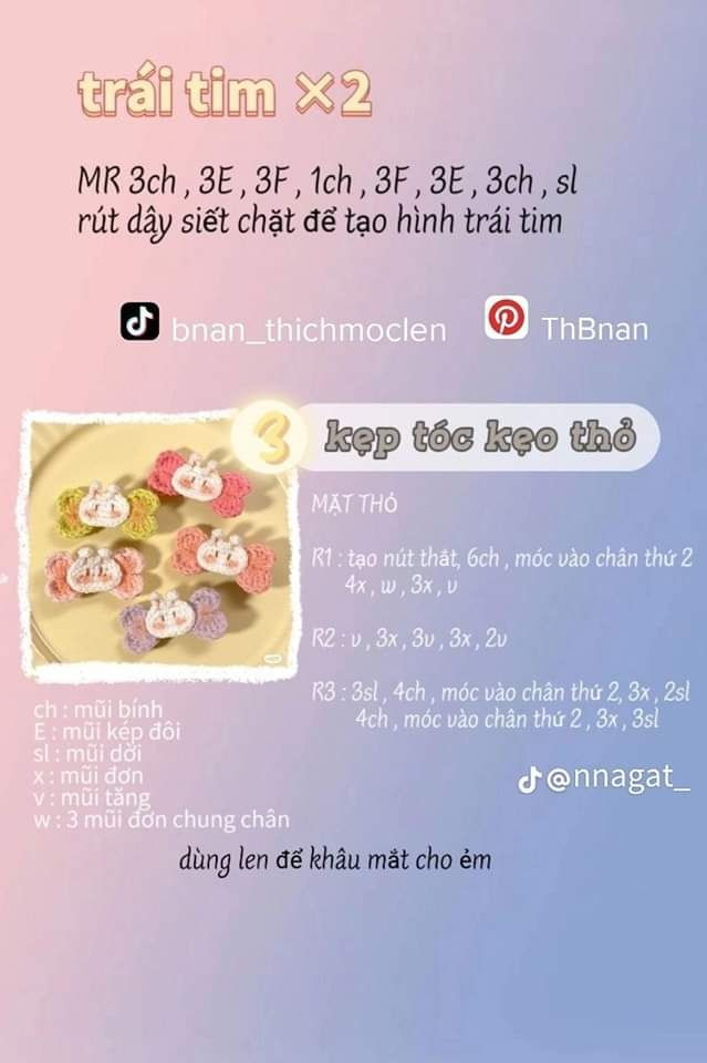 Chart móc len họa tiết trái cây và nơ cho phụ kiện thời trang