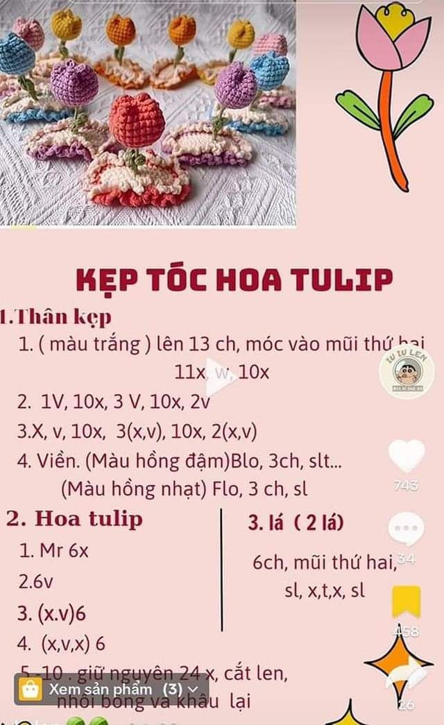 Chart móc len họa tiết trái cây và nơ cho phụ kiện thời trang