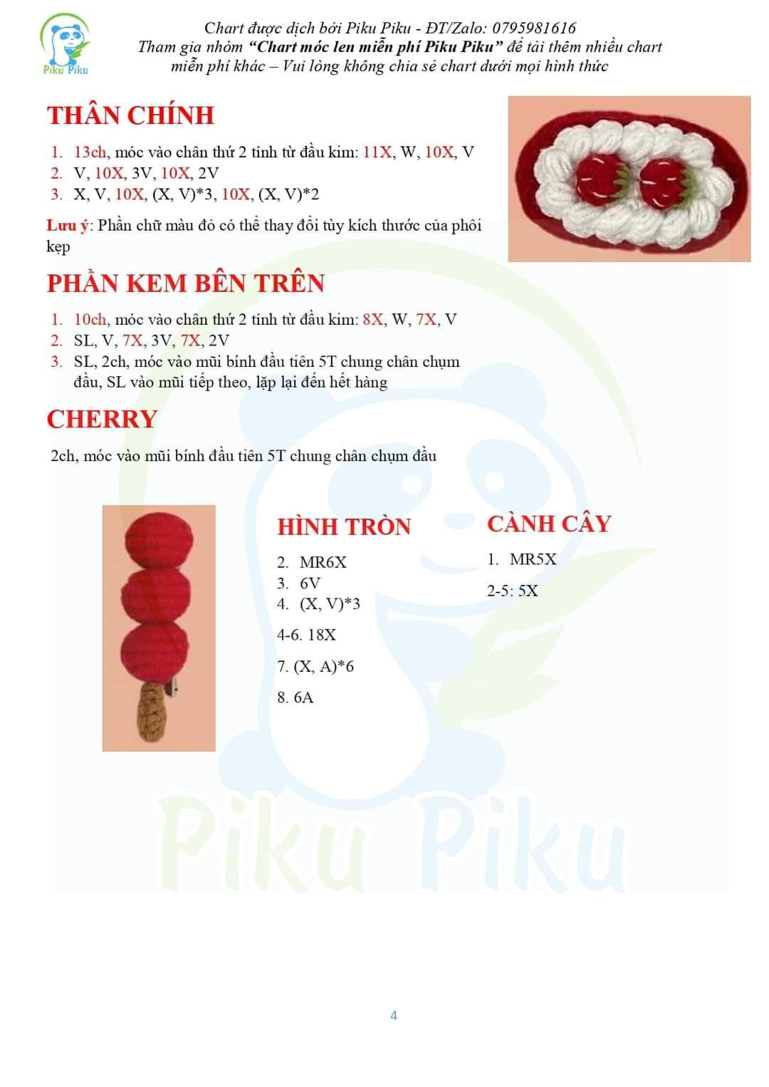 Chart móc len họa tiết trái cây và nơ cho phụ kiện thời trang