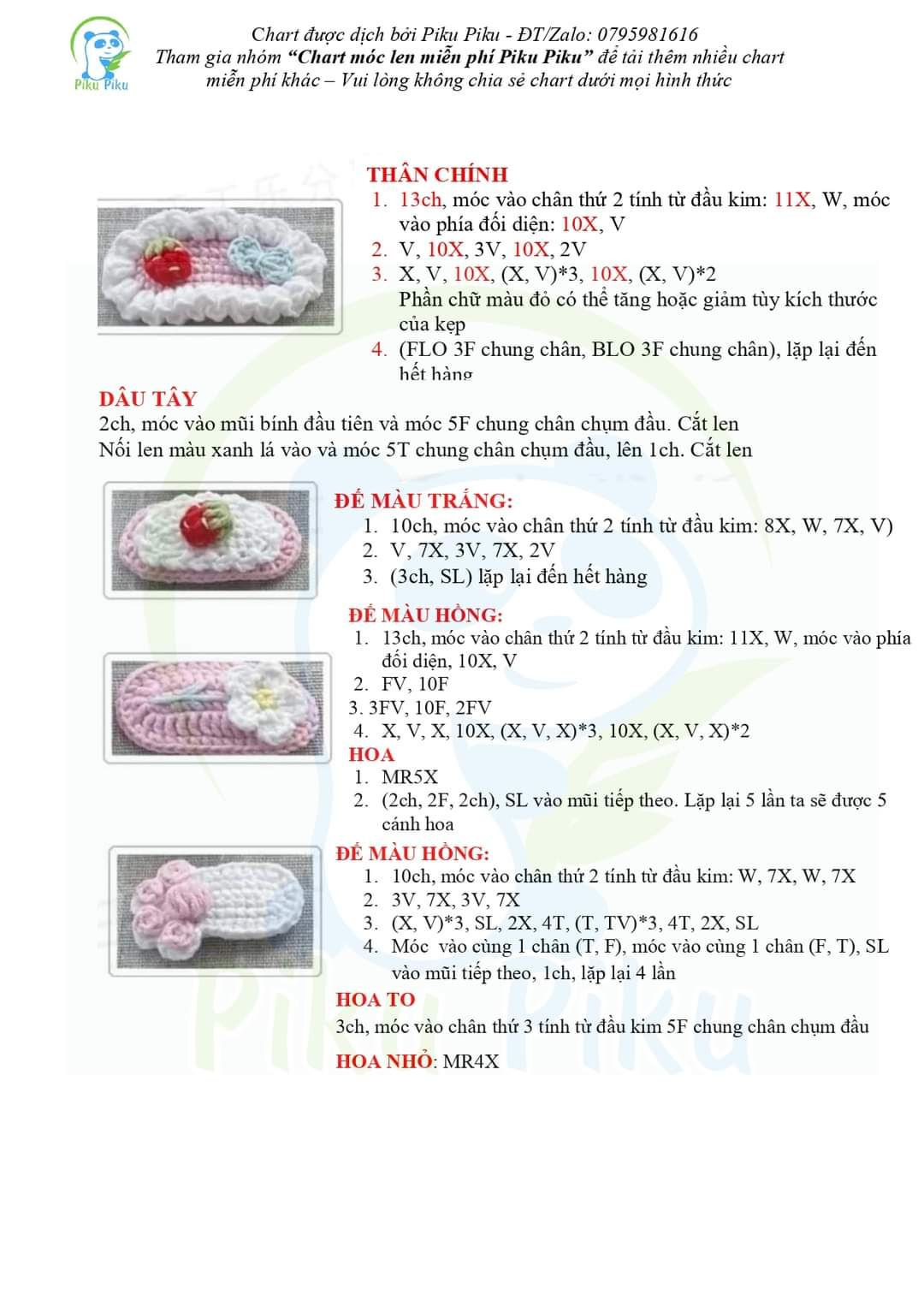 Chart móc len họa tiết trái cây và nơ cho phụ kiện thời trang