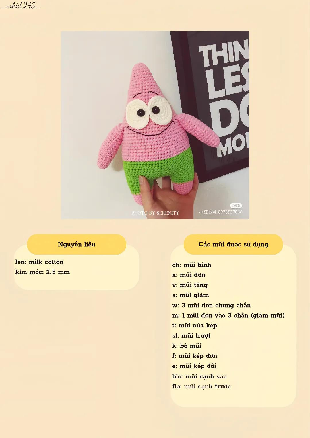 Chart móc len nhân vật sao biển hồng dễ thương