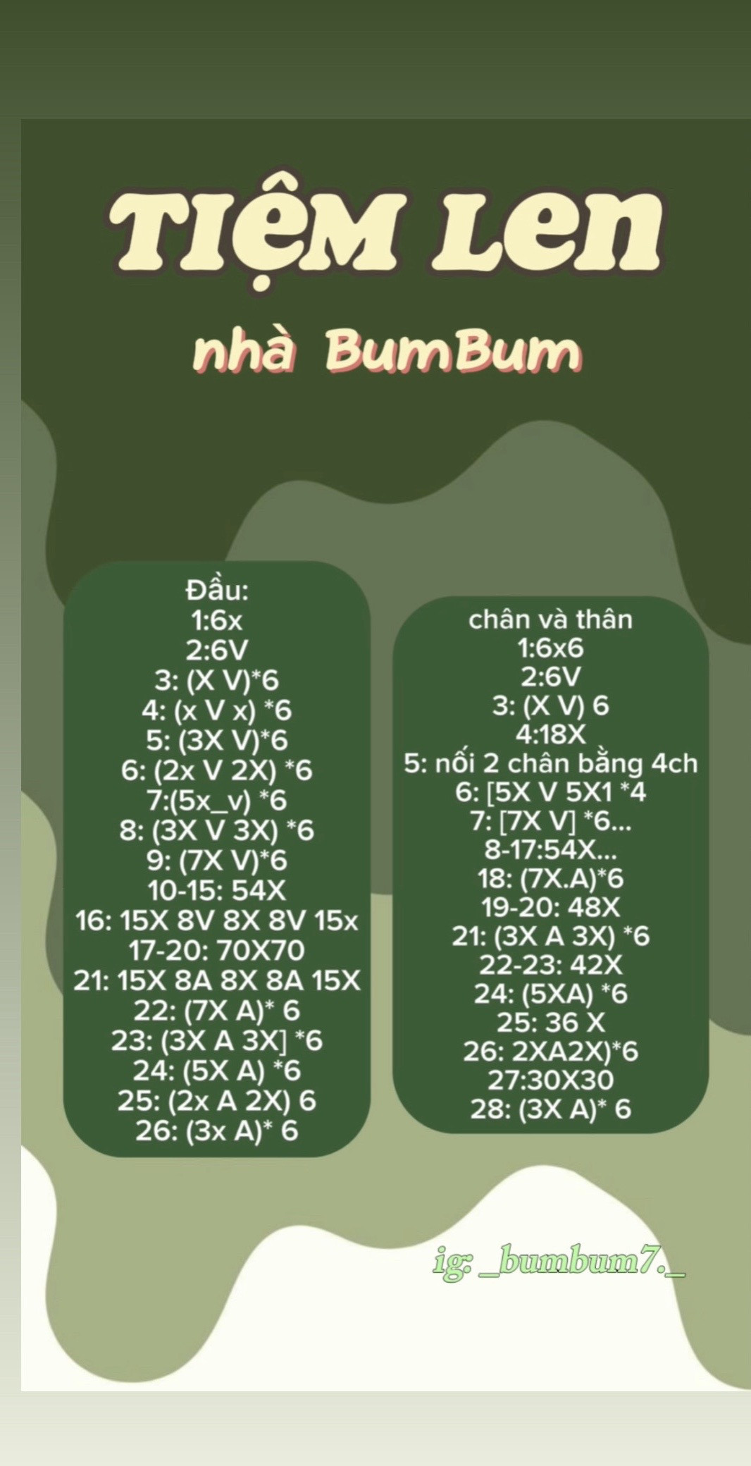 Chart Móc Len Thú Bông Dễ Thương Tại Tiệm Len Nhà BumBum
