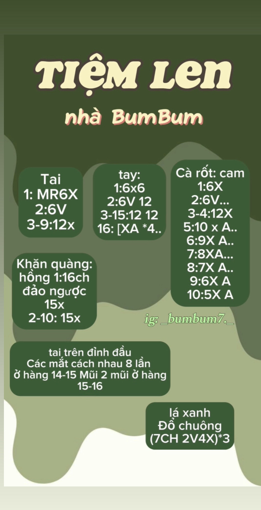 Chart Móc Len Thú Bông Dễ Thương Tại Tiệm Len Nhà BumBum