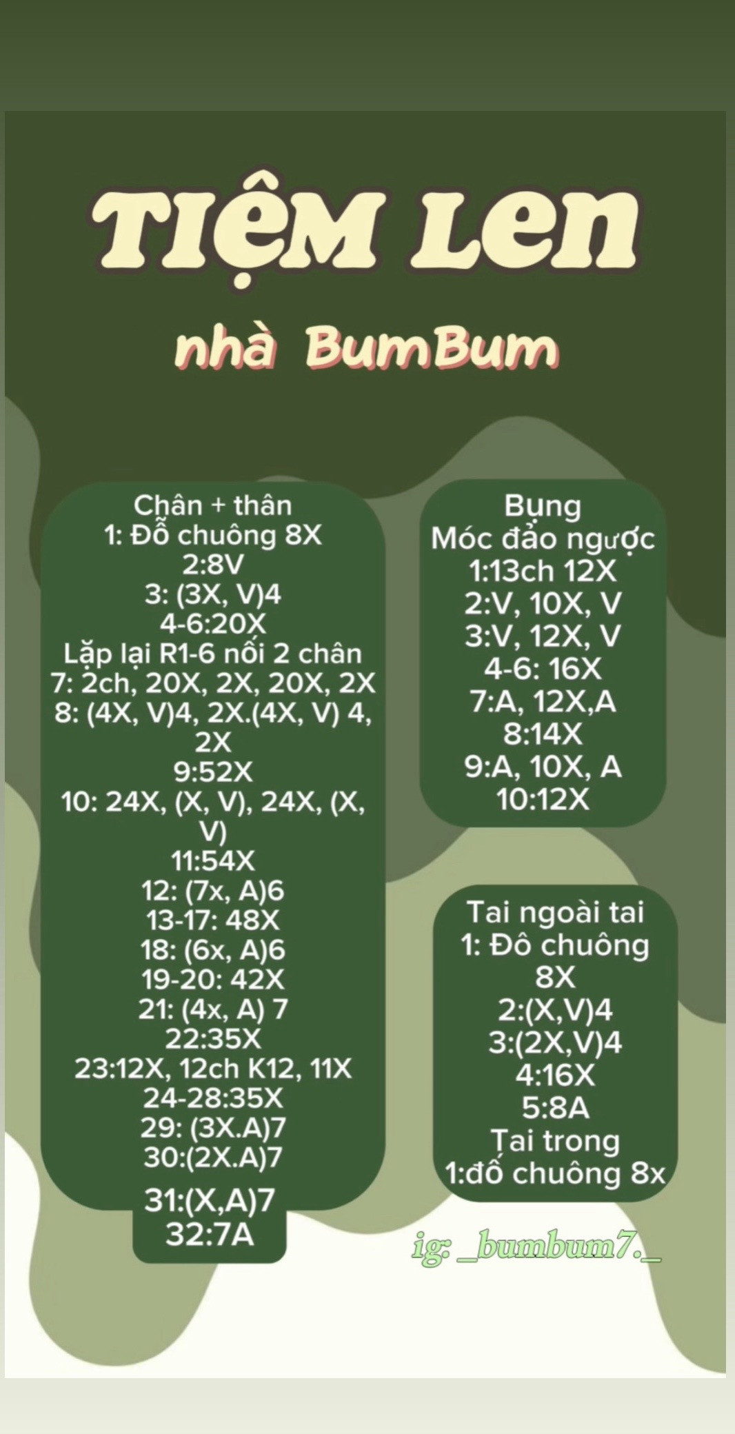 Chart móc len thú bông dễ thương từ Tiệm Len nhà BumBum