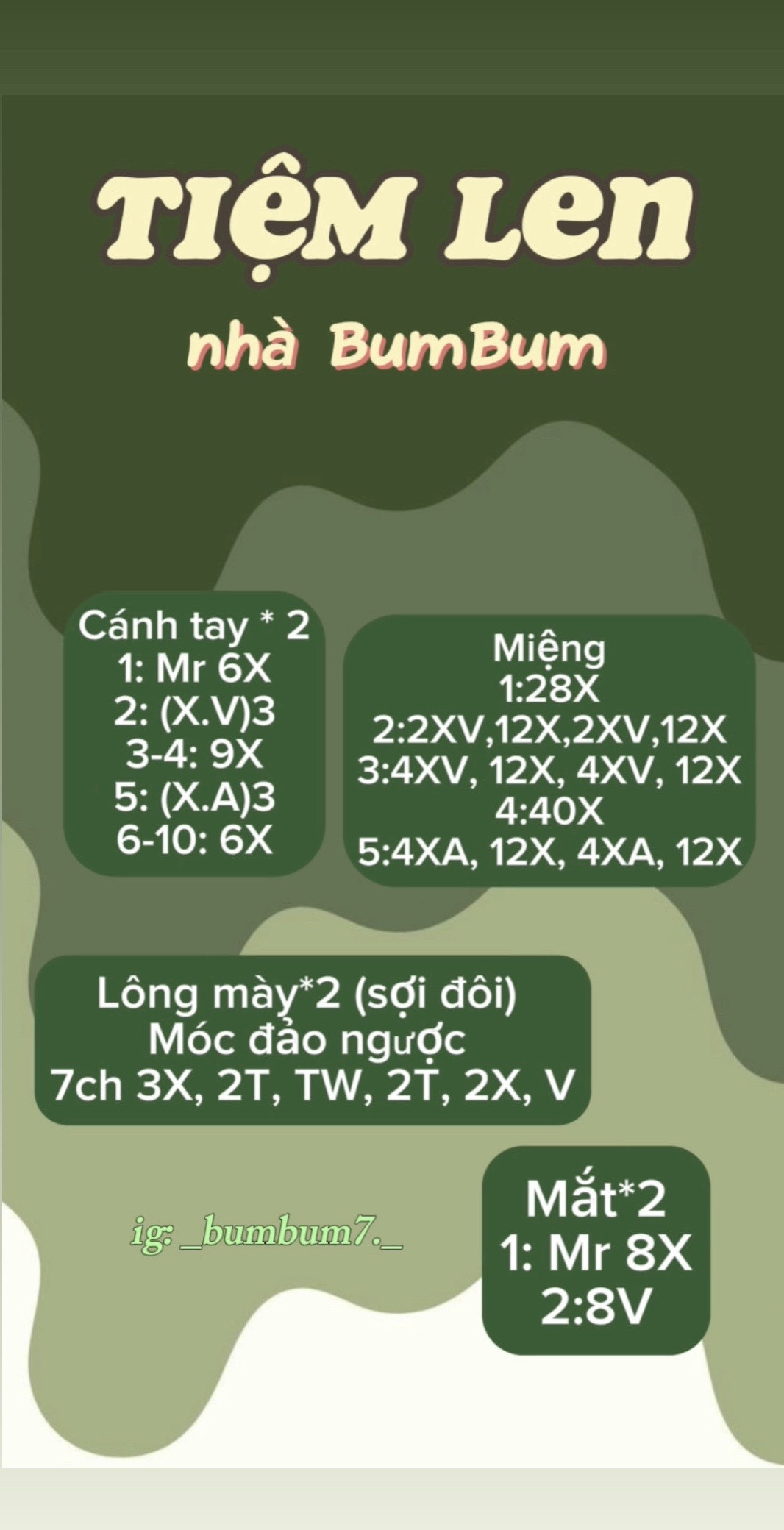 Chart móc len thú bông dễ thương từ Tiệm Len nhà BumBum