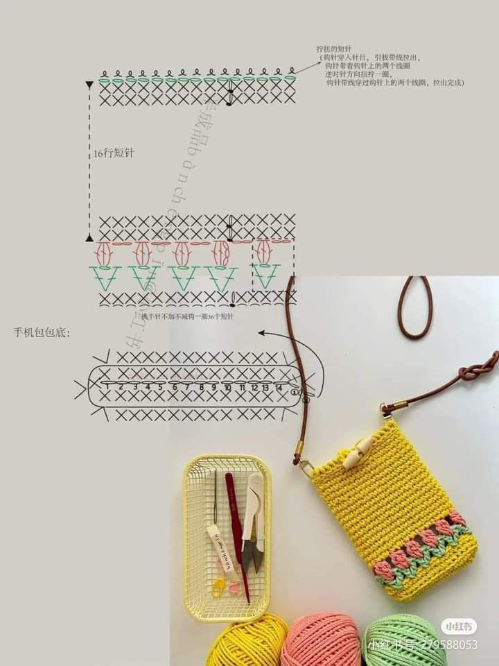 Colorful Crochet Bag with Tools and Yarn Setup