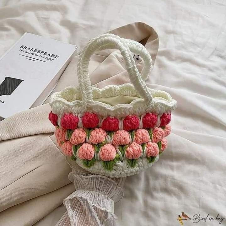 Colorful Crochet Bag with Tools and Yarn Setup