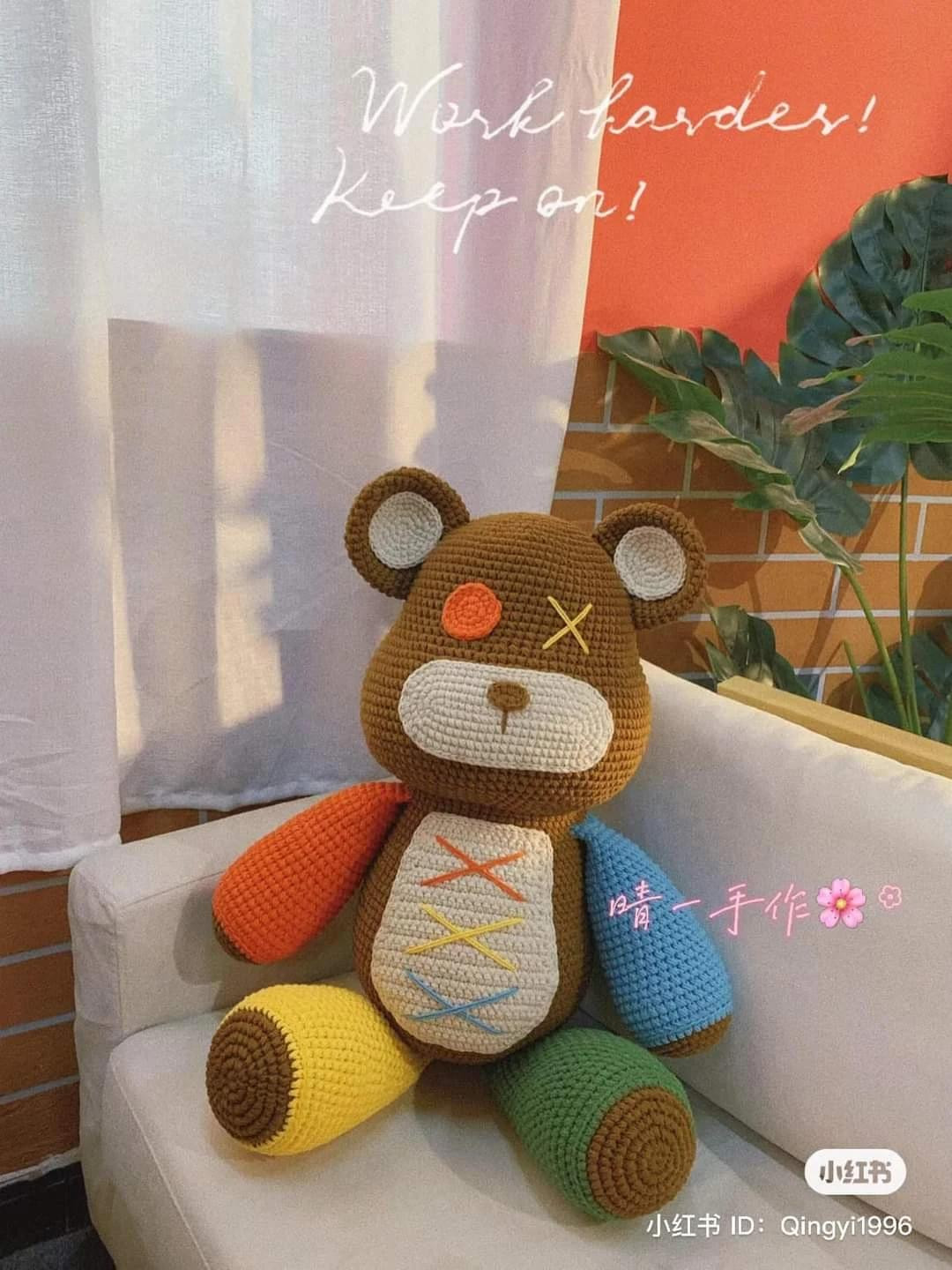 Colorful Crochet Bear with Patchwork Design for Home Decor