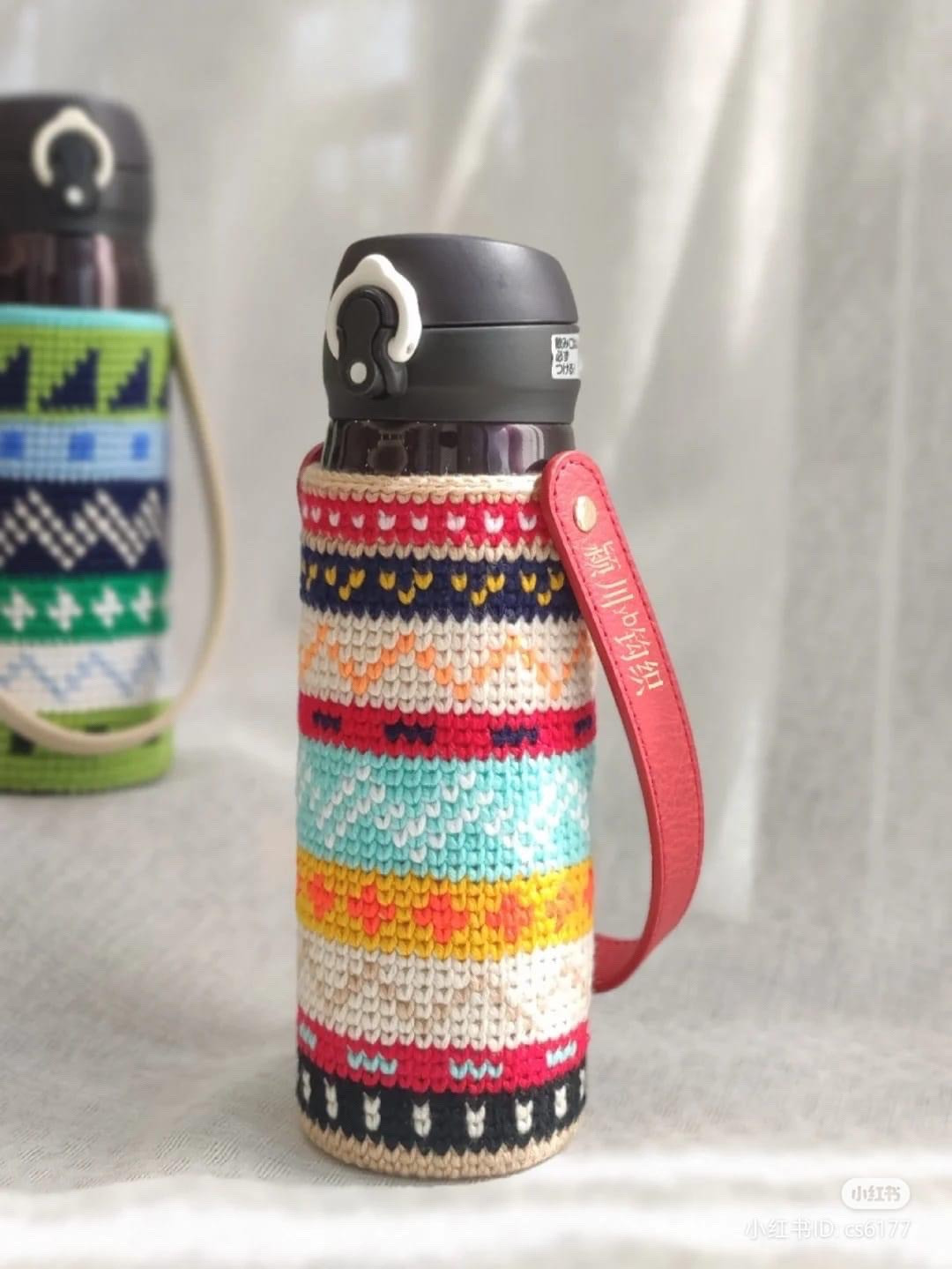 Colorful Crochet Bottle Holders with Straps for Easy Carrying