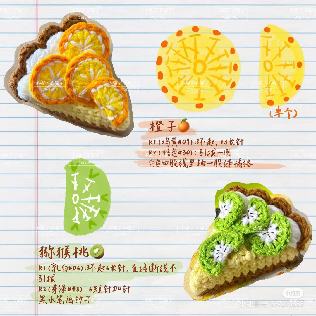 Colorful Crochet Cake Slices with Yarn Balls and Hook