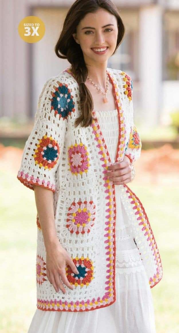 Colorful Crochet Cardigan with Unique Circle Patterns