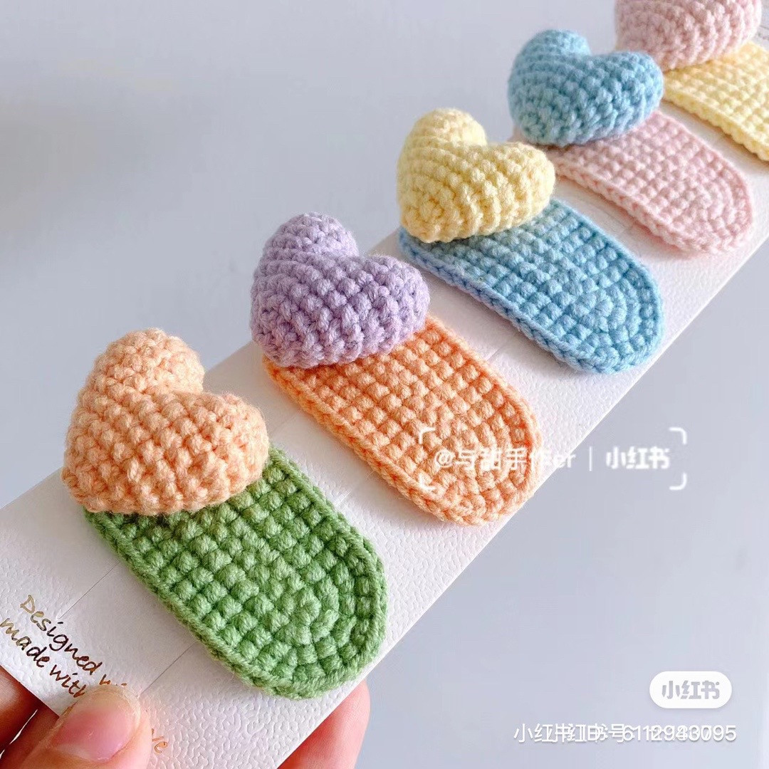 Colorful Crochet Heart Hair Clips Pattern for Beginners