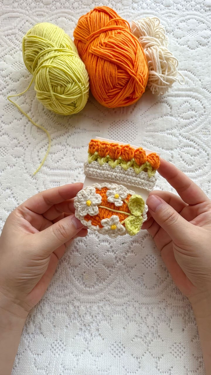 Colorful Crochet Pattern with Flowers and Leaves Design