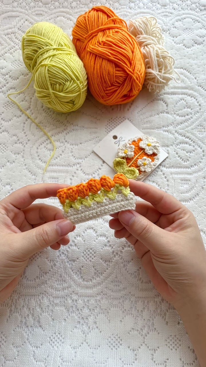 Colorful Crochet Pattern with Flowers and Leaves Design