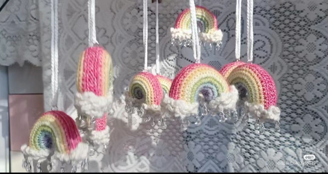 Colorful Crochet Rainbow Charms with Beads and Clouds