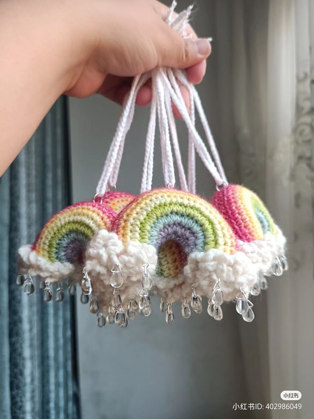 Colorful Crochet Rainbow Charms with Beads and Clouds