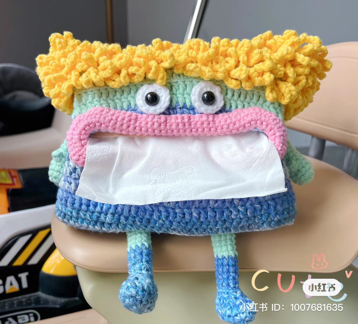 Colorful Crochet Tissue Box Cover with Cute Monster Design