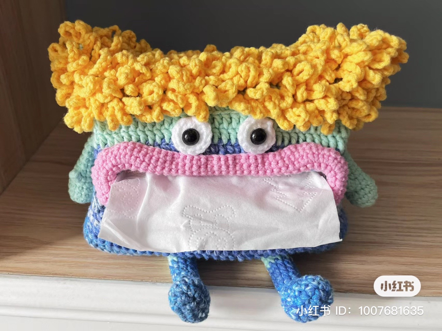 Colorful Crochet Tissue Box Cover with Cute Monster Design